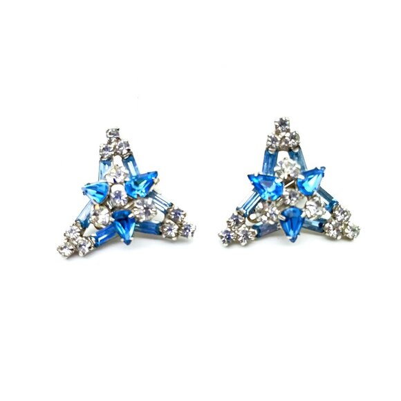 Crystal Glam Sparkling Blue Earrings with Prong Set Clear and Pastel Baguette - Picture 2 of 4